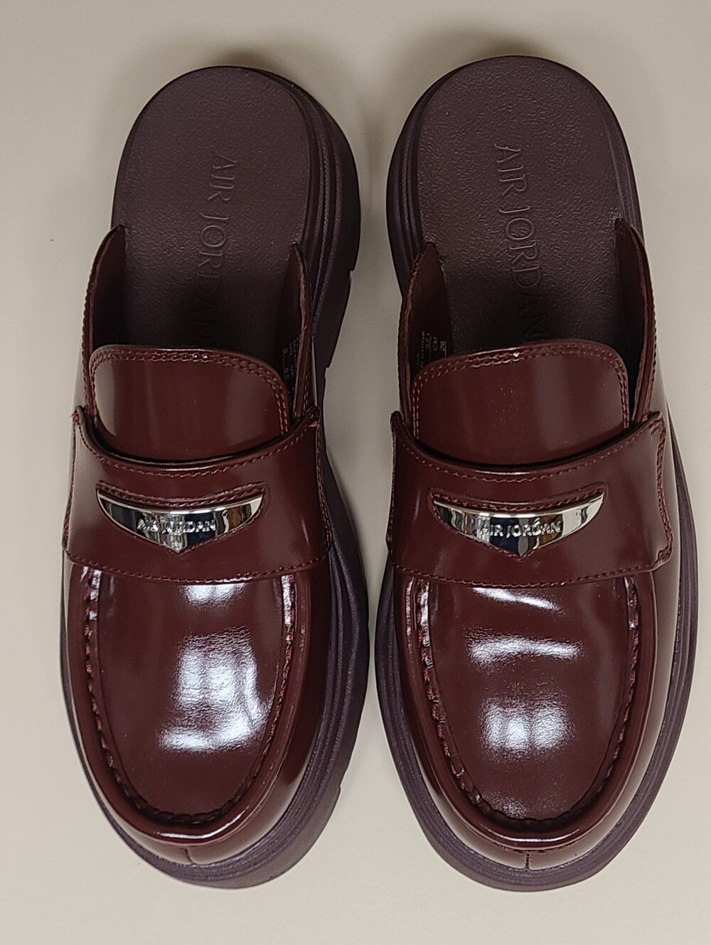 Air Jordan Team Red patent leather chunky platform loafer mules size 9 - Picture 5 of 12